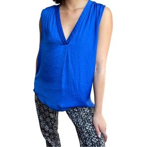 Vince Camuto Royal Blue V-Neck Silk Sleeveless Blouse Top